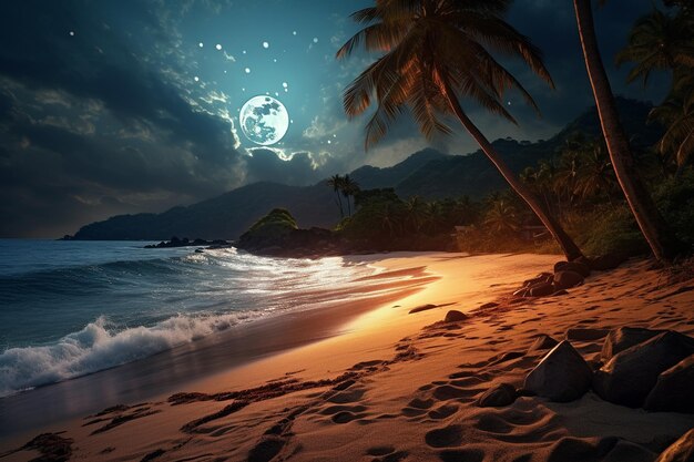 Tropical Beach Under the Full Moon