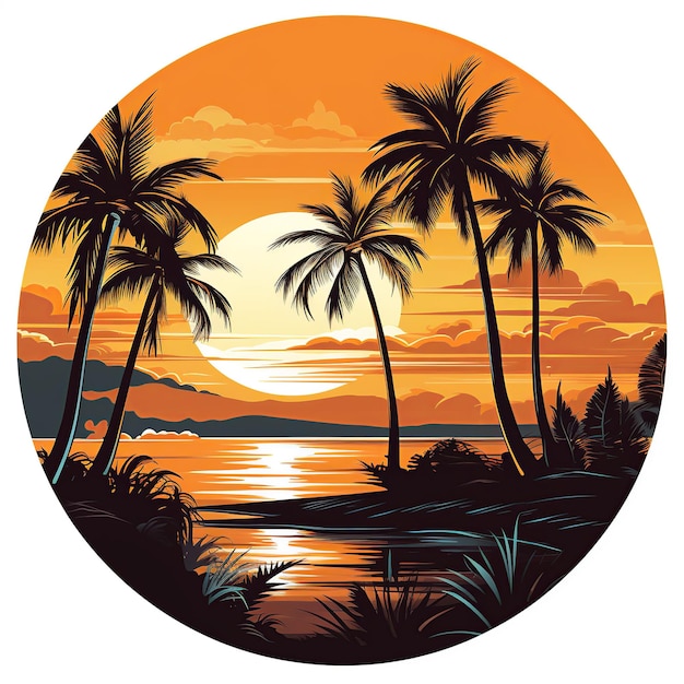 Tropical Beach Landschap Illustratie Paradijs in een cirkel
