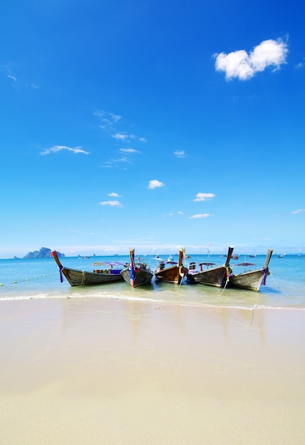 Tropical beach, longtail boats, Andaman Sea, Thailand