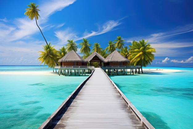 Photo tropical beach in maldives with few palm trees and blue lagoon maldives islands tropical ai generated