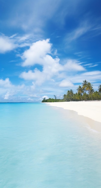 Photo tropical beach in maldives with few palm trees and blue lagoon