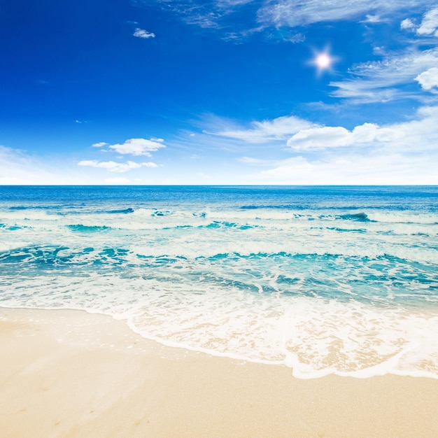 写真 熱帯のビーチの海夏の暑い海岸線の風景