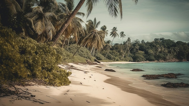 Tropical beach and palm trees with sunny ocean vacation landscape generated ai