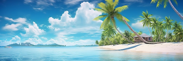 Tropical beach panorama with palm tree