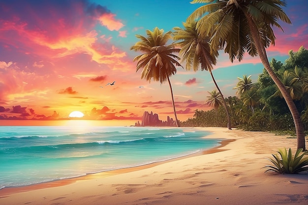 Tropical beach paradise sunset