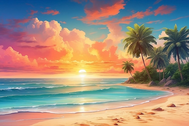 Tropical beach paradise sunset