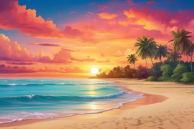 Tropical beach paradise sunset