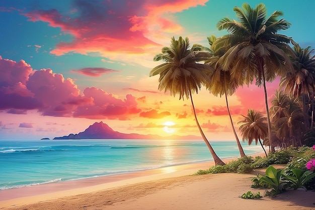 Tropical beach paradise sunset