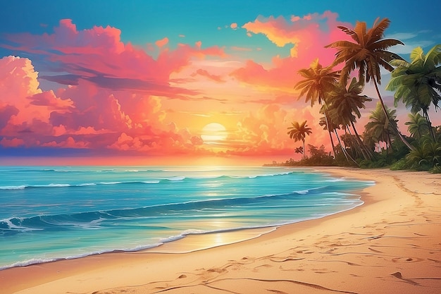 Tropical beach paradise sunset