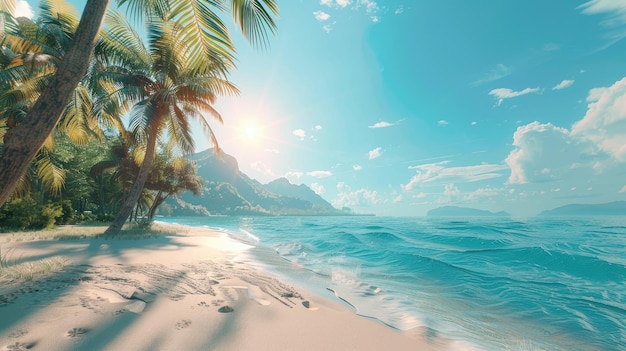 Photo tropical beach paradise with crystal clear water and palms