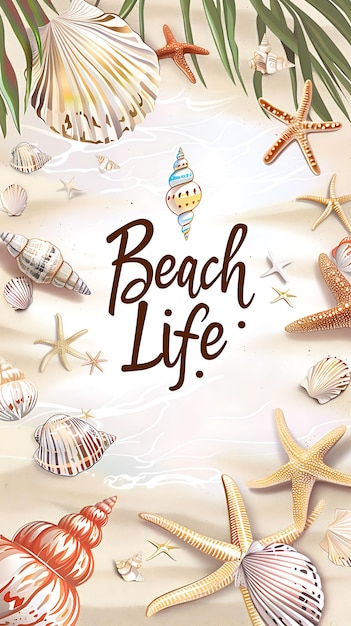 Tropical Beach Postcard With Seashell Border Beach Life T Illustration Vintage Postcard Decorative