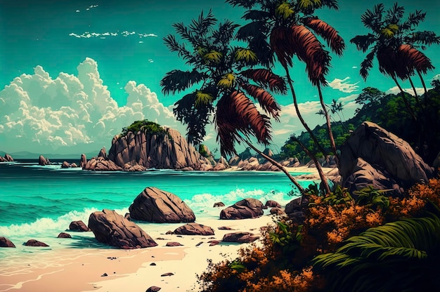 Foto spiaggia tropicale a punta cana repubblica dominicana palme sull'isola sabbiosa nell'oceano