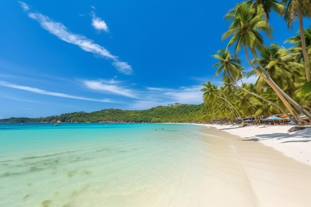 Tropical beach scenery with coconut palm trees and turquoise sea boracay island philippines