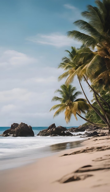 Tropical beach in Sri Lanka with coconut palm trees and sand