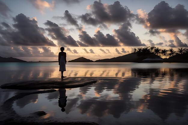 tropical beach sunset anime view