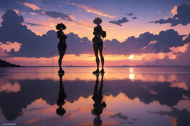 tropical beach sunset anime view
