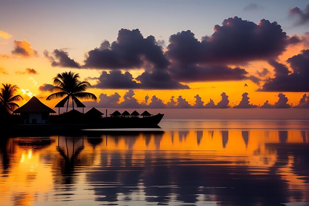 Photo tropical beach sunset anime view