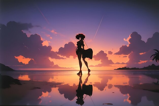 tropical beach sunset anime view