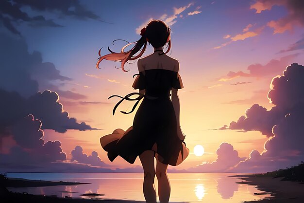 tropical beach sunset anime view