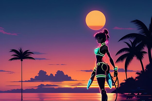 tropical beach sunset anime view