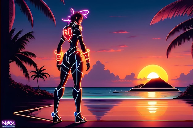 tropical beach sunset anime view