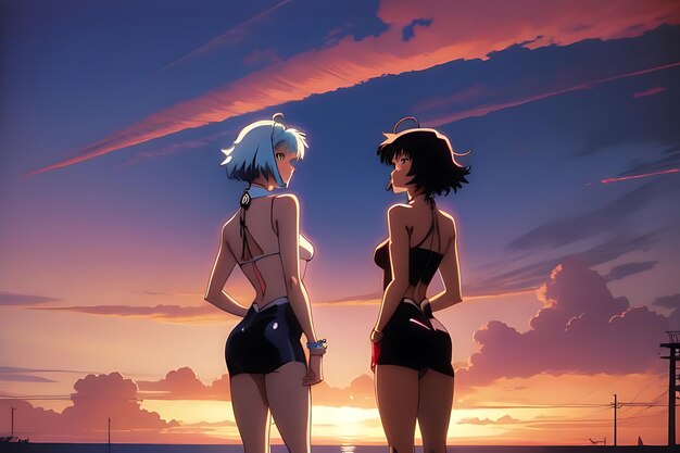 tropical beach sunset anime view