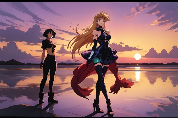 tropical beach sunset anime view