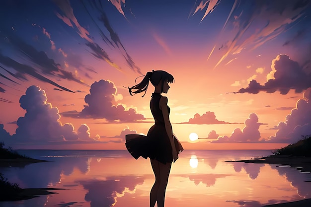 tropical beach sunset anime view