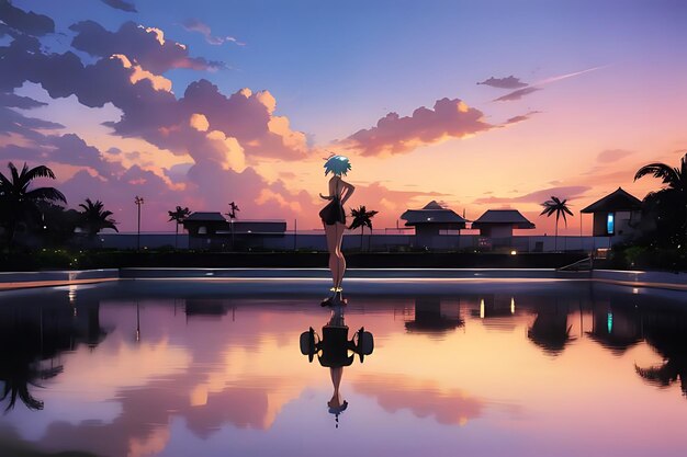 사진 tropical beach sunset anime view