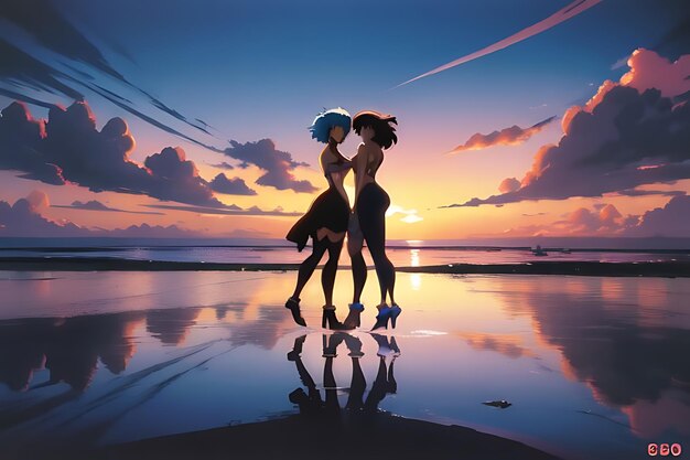 tropical beach sunset anime view