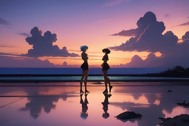 tropical beach sunset anime view