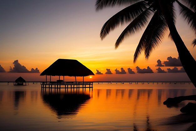 Photo tropical beach sunset anime view