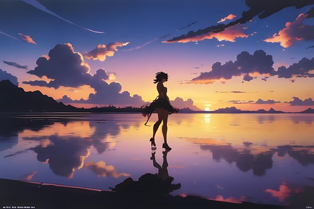 tropical beach sunset anime view