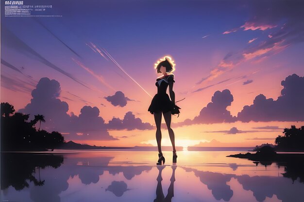 tropical beach sunset anime view