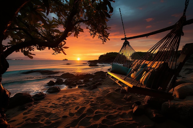 Tropical Beach Sunset Hammock