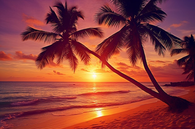 Tropical Beach Sunset with Palms