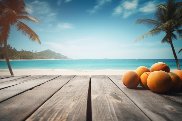 Tropical beach table scene generative AI