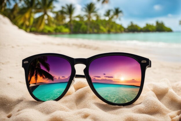 Photo tropical beach view through sunglasses