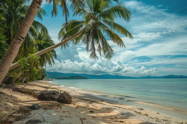 Tropical beach with coconut palm and sea view