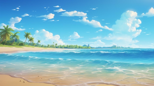 Фото Тропический пляж с кокосовыми пальмами на фоне моря или океана