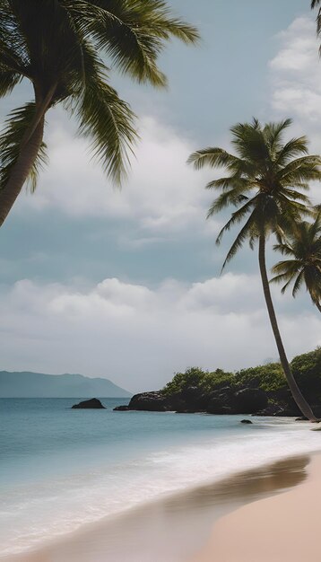 Tropical beach with coconut palm trees at Seychelles