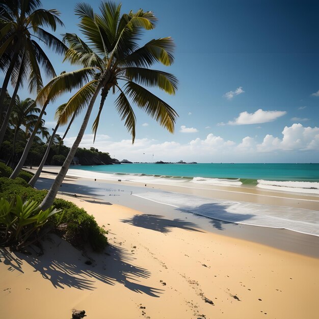 Tropical beach with coconut palm trees and turquoise water generative ai