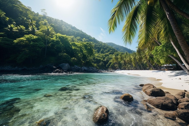 Tropical Beach with Majestic Palms