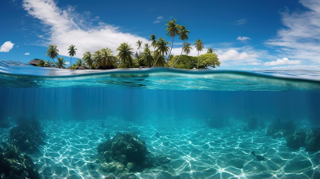 Photo a tropical beach with palm trees and clear blue water generative ai