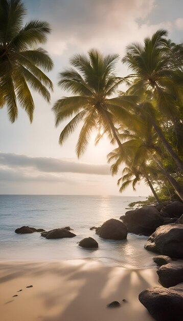 Photo tropical beach with palm trees at sunset seychelles