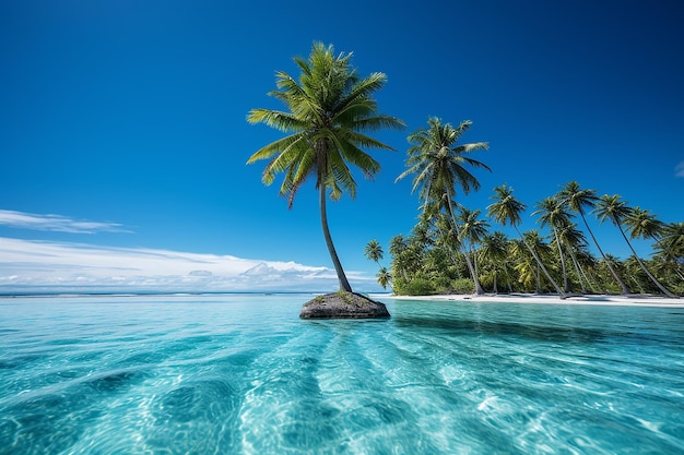 Tropical beach with palm trees travel and vacation