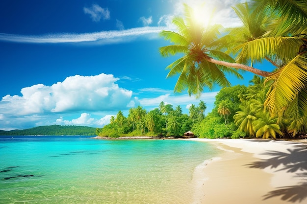 Tropical Beach with Rainbow Overhead