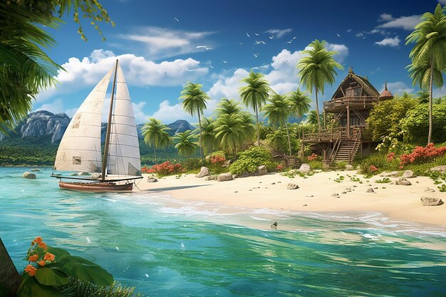 Tropical Beach with Sailing Lessons