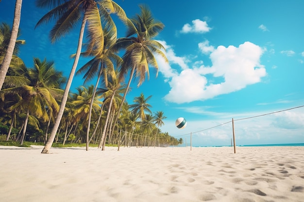 Tropical Beach with Sand Volleyball Games