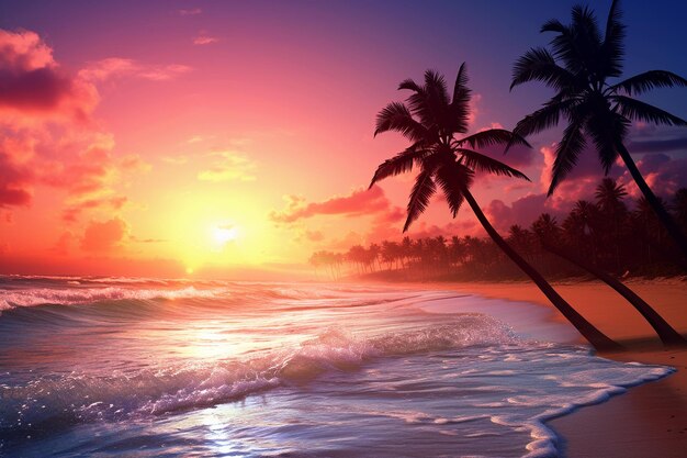 Tropical Beach with Surfing Dusk